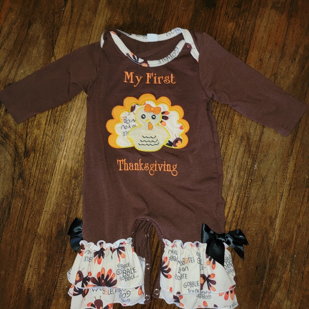 My First Thanksgiving Hooded Romper Jumpsuit Bodysuit
